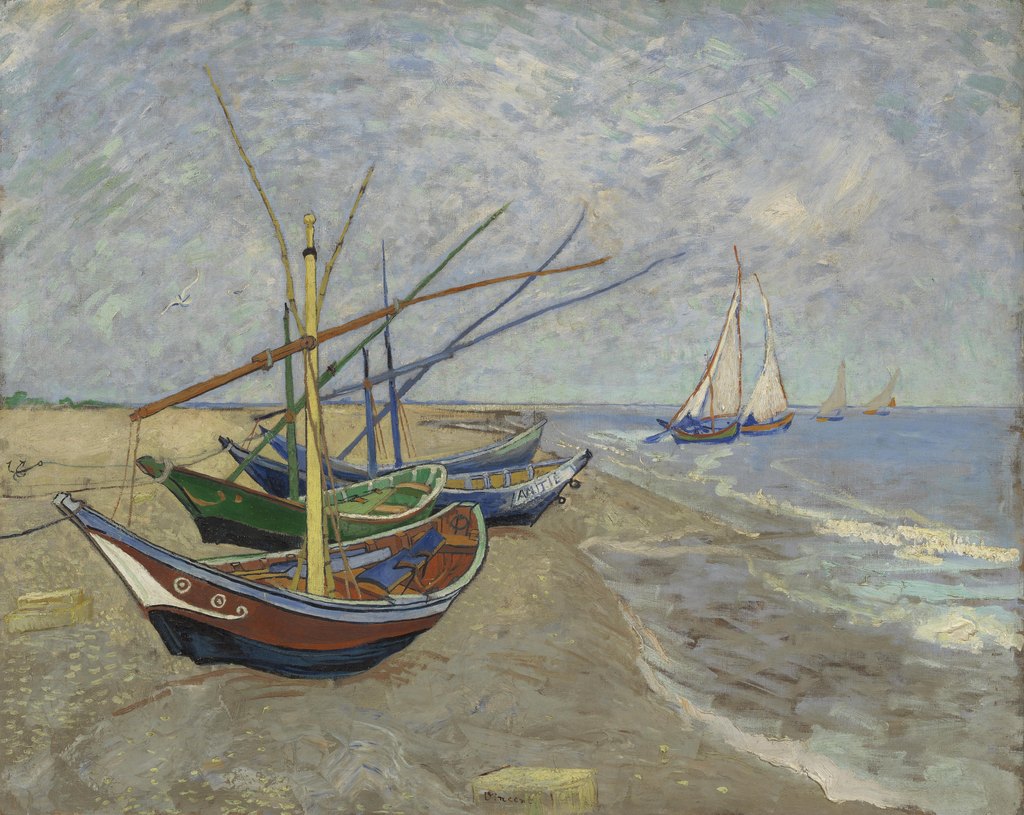 Barcas de pesca en la playa de Les Saintes-Maries-de-la-Mer, Vincent van Gogh, Arlés, junio de 1888