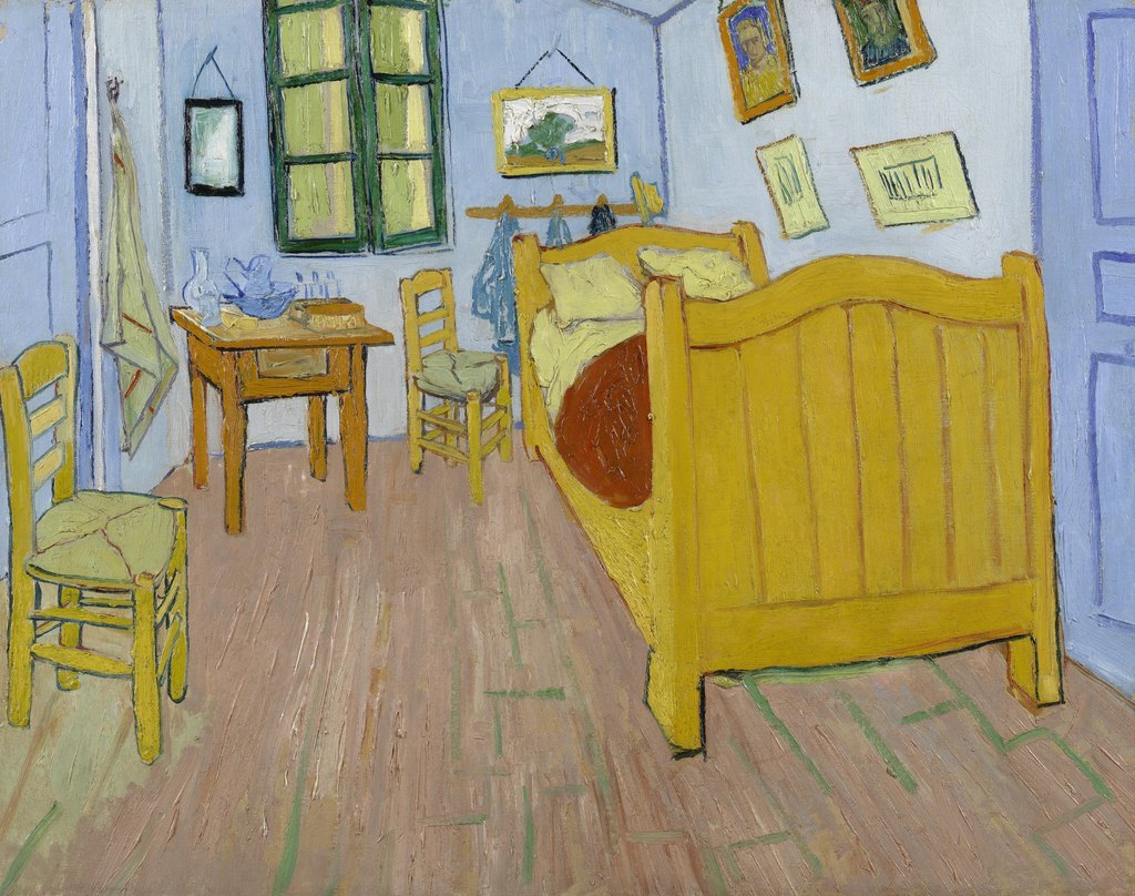 El dormitorio en Arlés, Vincent van Gogh, Arlés, octubre de 1888 (primera versión)