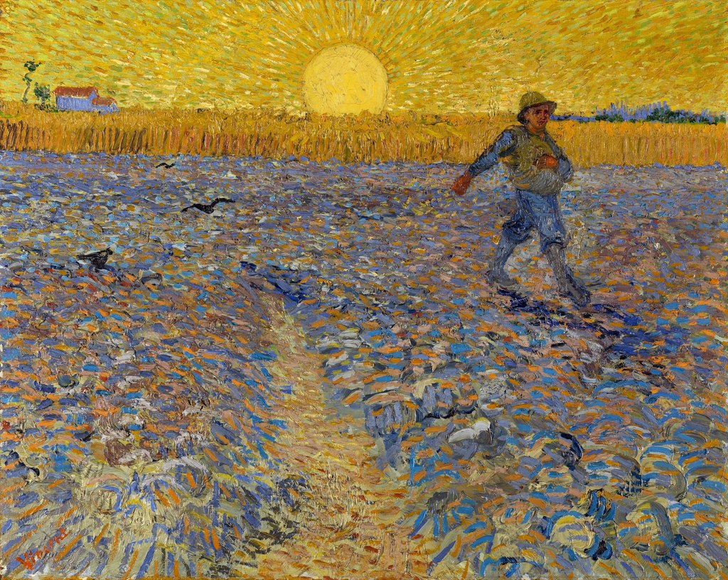 El sembrador a la puesta del sol, Vincent van Gogh, Arlés, c. 17–28 de junio de 1888