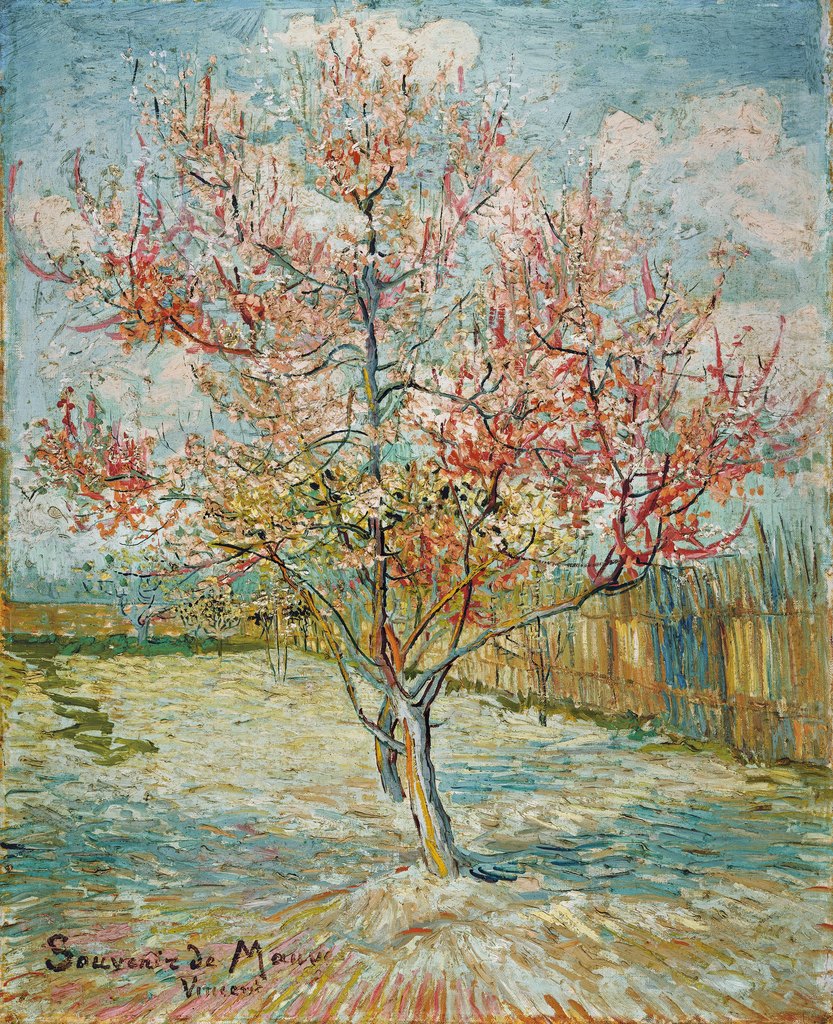 Melocotoneros rosas («Souvenir de Mauve»), Vincent van Gogh, Arlés, hacia el 30 de marzo de 1888