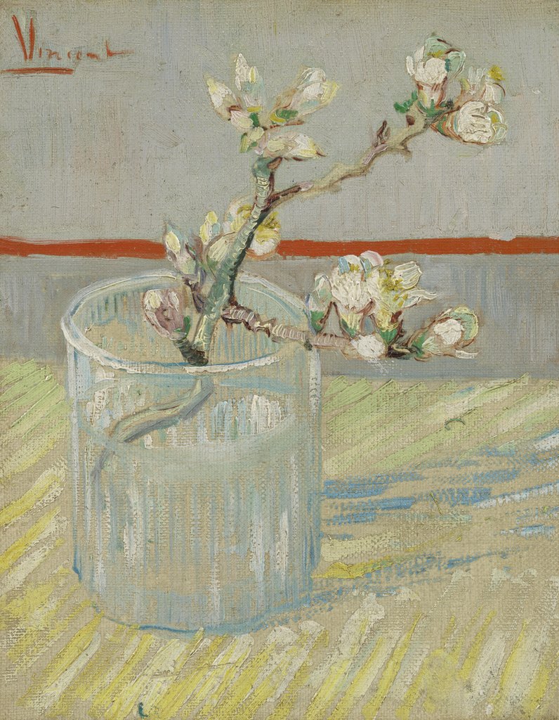 Rama de almendro en flor en un vaso, Vincent van Gogh, Arlés, principios de marzo de 1888