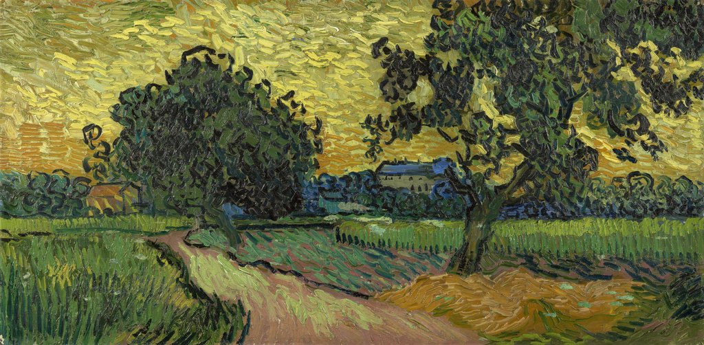 Paisaje con el castillo de Auvers a la puesta del sol, Vincent van Gogh, Auvers-sur-Oise, junio de 1890