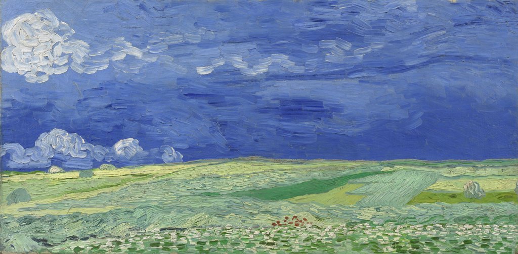 Trigal bajo nubes de tormenta, Vincent van Gogh, Auvers-sur-Oise, julio de 1890