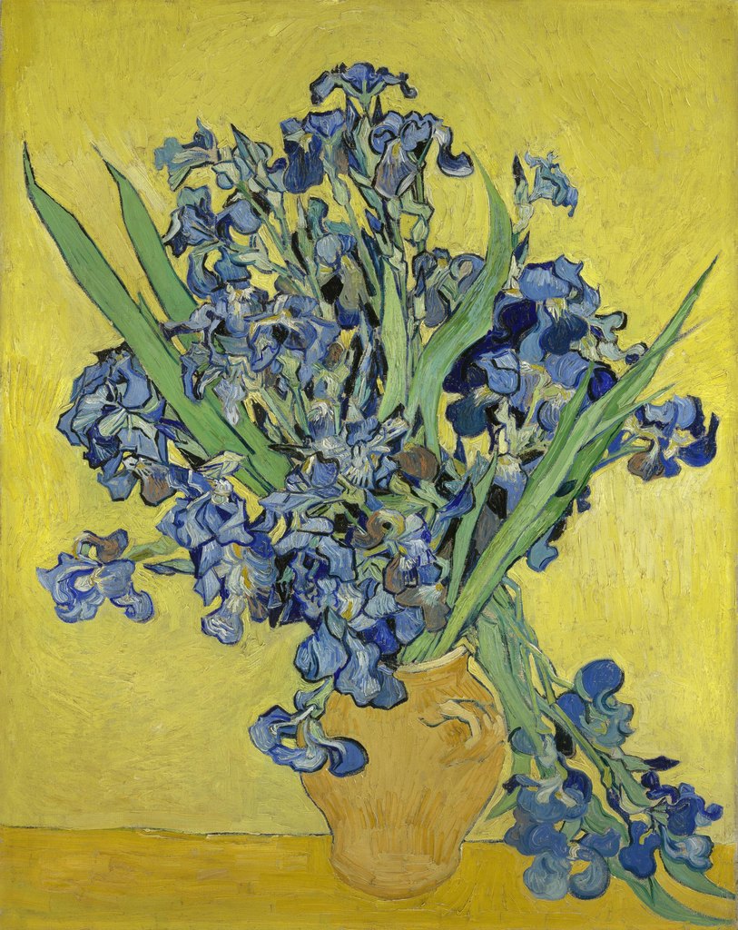 Lirios sobre fondo amarillo, Vincent van Gogh, Saint-Rémy, mayo de 1890