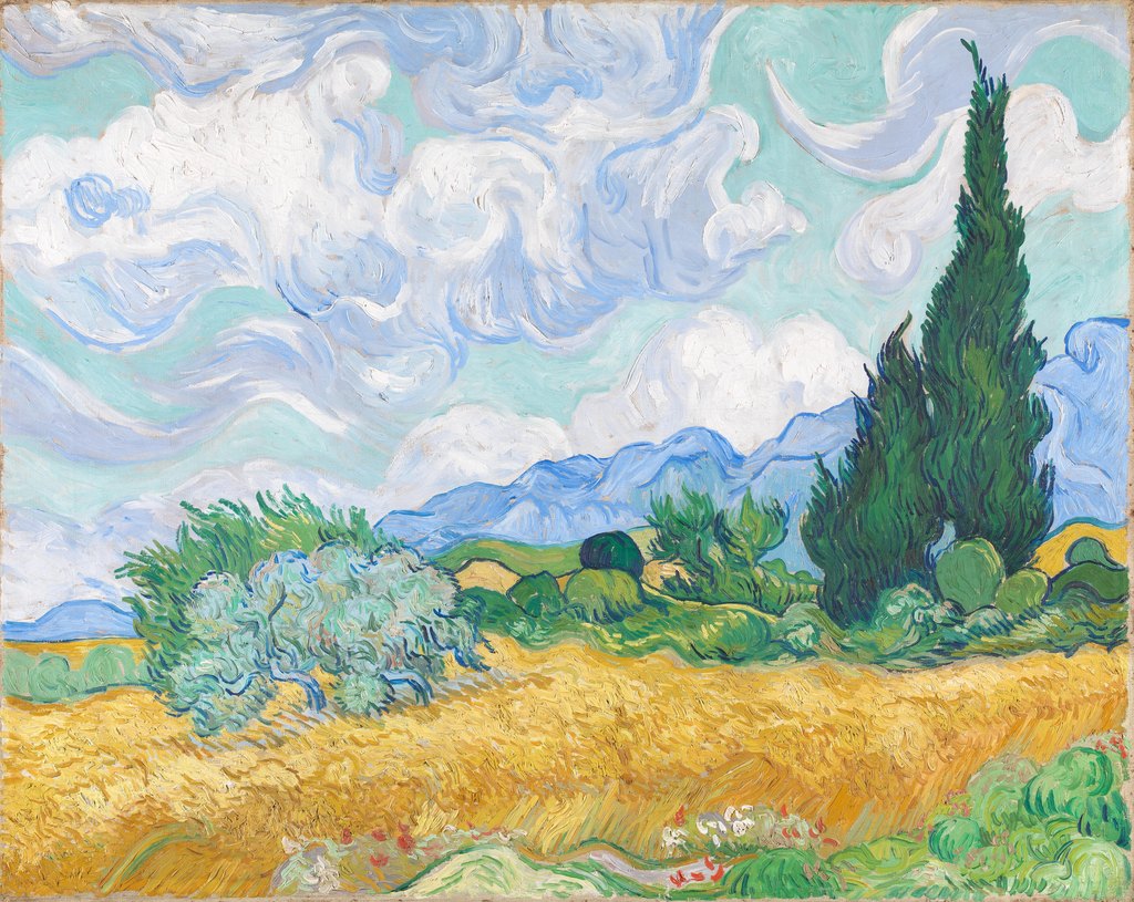 Trigal con cipreses, Vincent van Gogh, Saint-Rémy, septiembre de 1889