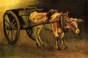 Carro con buey rojo y blanco, de Van Gogh