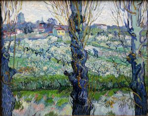 Huerto en flor con vista de Arlés, de Van Gogh