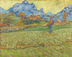 Campos de trigo en un paisaje montañoso, de Van Gogh