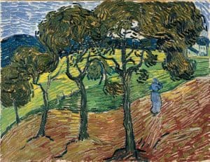 Paisaje con árboles y figuras, de Van Gogh
