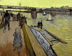 Vista de un río, un muelle y un puente, de Van Gogh