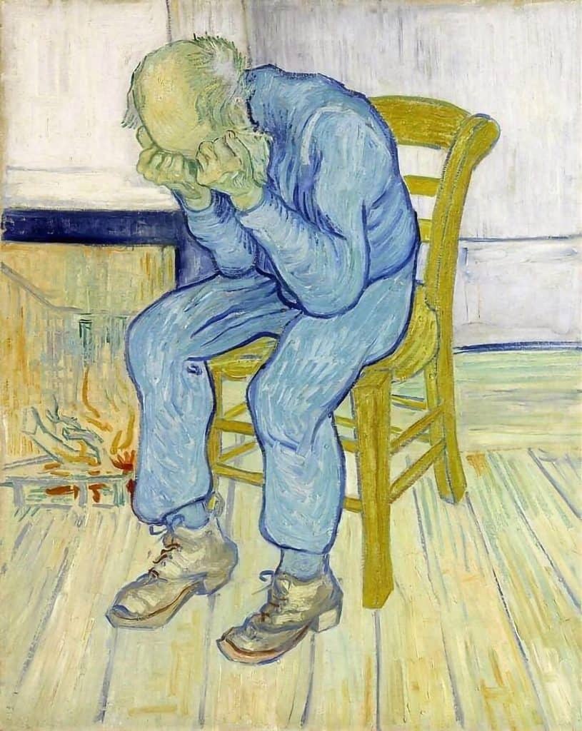 Sorrowing Old Man (At Eternity's Gate), Van Gogh painting from 1890 of an old man sitting with his head in his hands