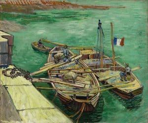 Barcas con hombres descargando arena, de Van Gogh