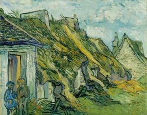 Cabañas con tejado de paja en Chaponval, de Van Gogh
