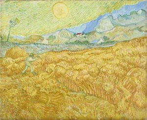 Trigal detrás del hospital de Saint-Paul con segador, de Van Gogh