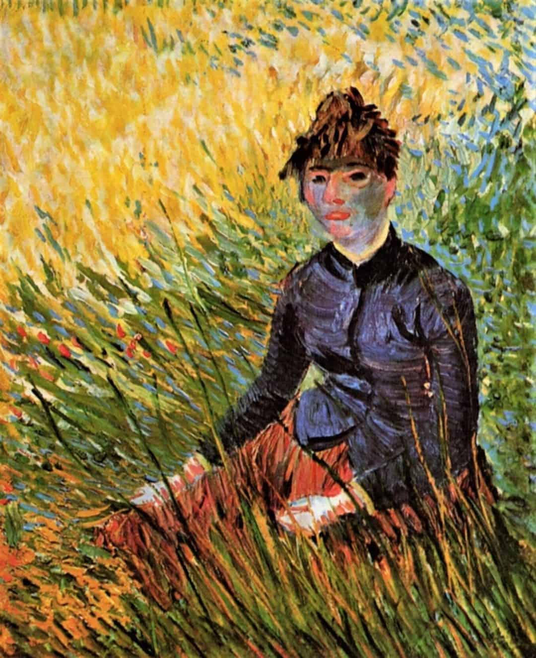 mujer sentada en la hierba vincent van gogh