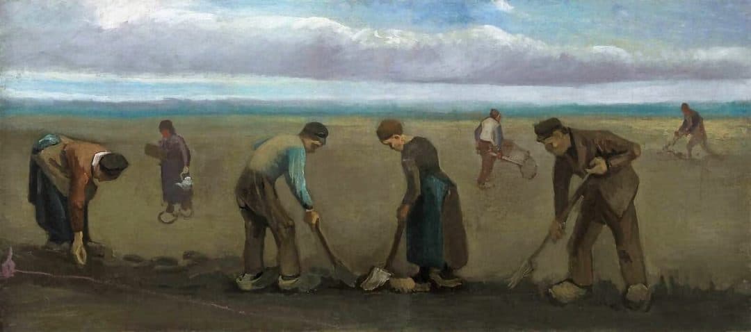 campesinos plantando patatas