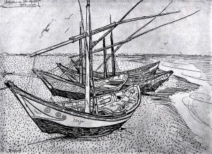 Barcas de pesca en la playa de Saintes-Maries, de Van Gogh