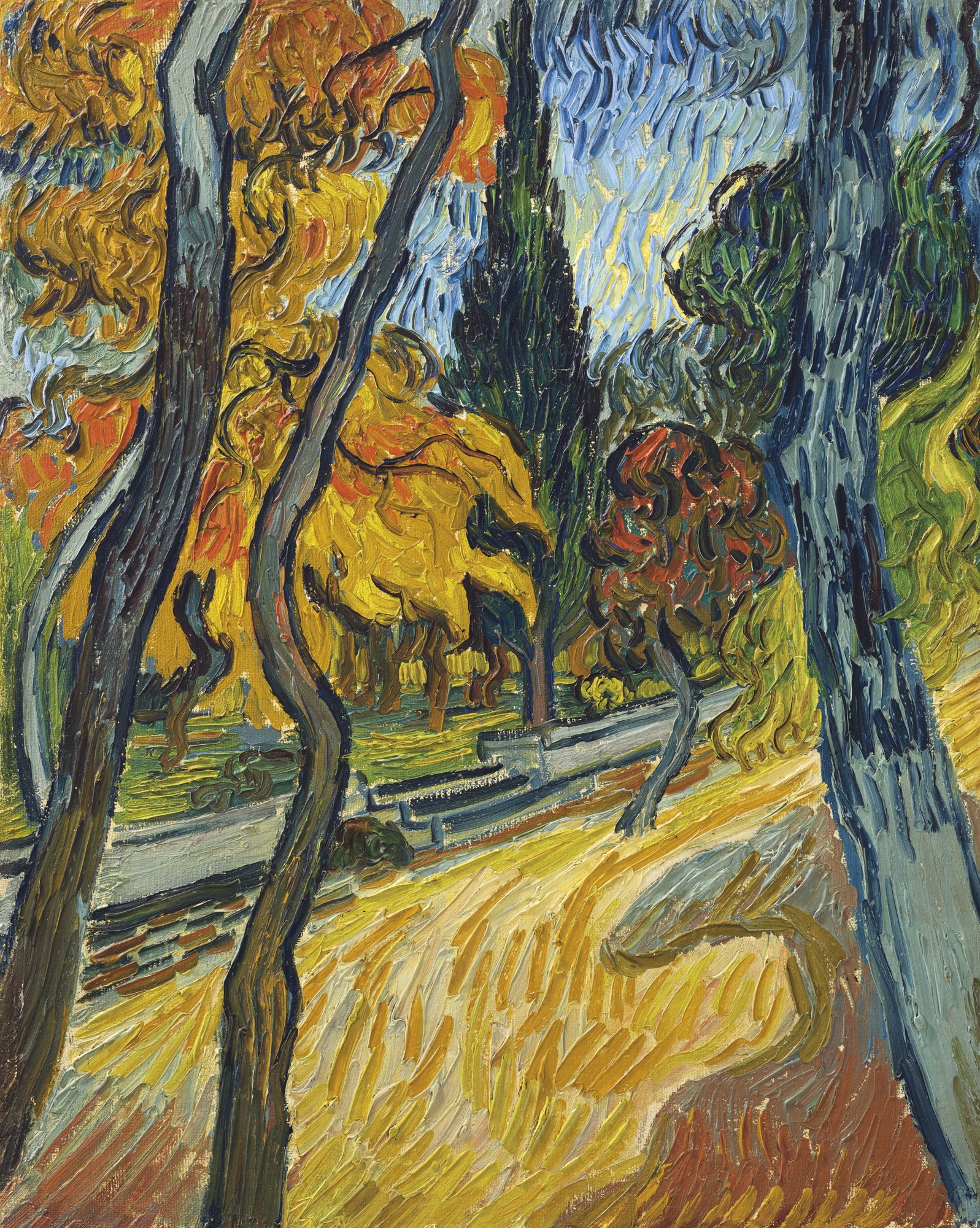 Árboles en el jardín del hospital de Saint-Paul, Van Gogh, 1889