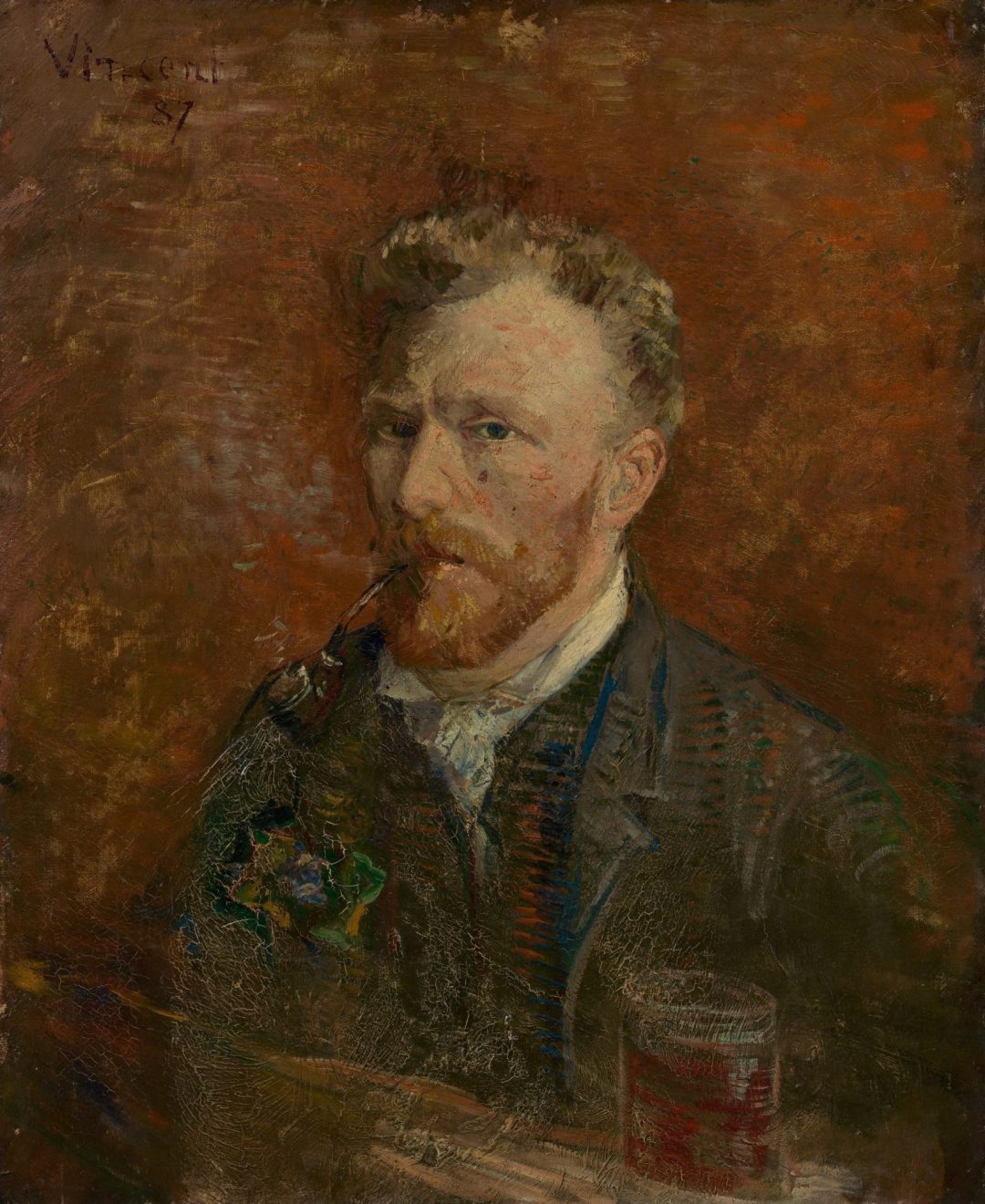 Autorretrato con pipa y vaso, Van Gogh, París, 1887, Museo Van Gogh
