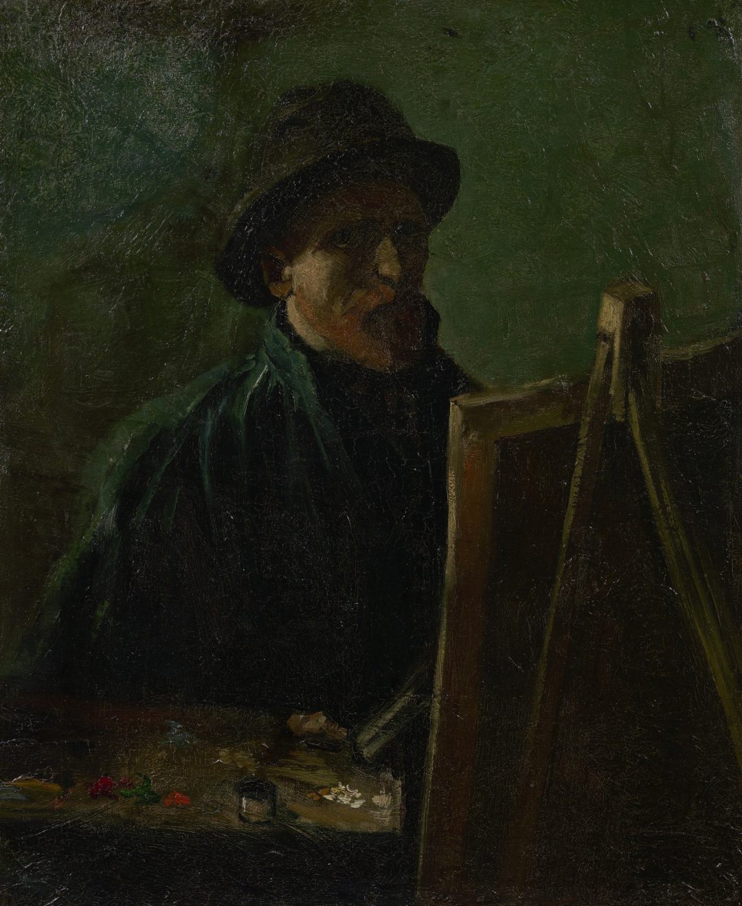 Autorretrato con sombrero de fieltro oscuro ante el caballete, Vincent van Gogh, 1886, Museo Van Gogh