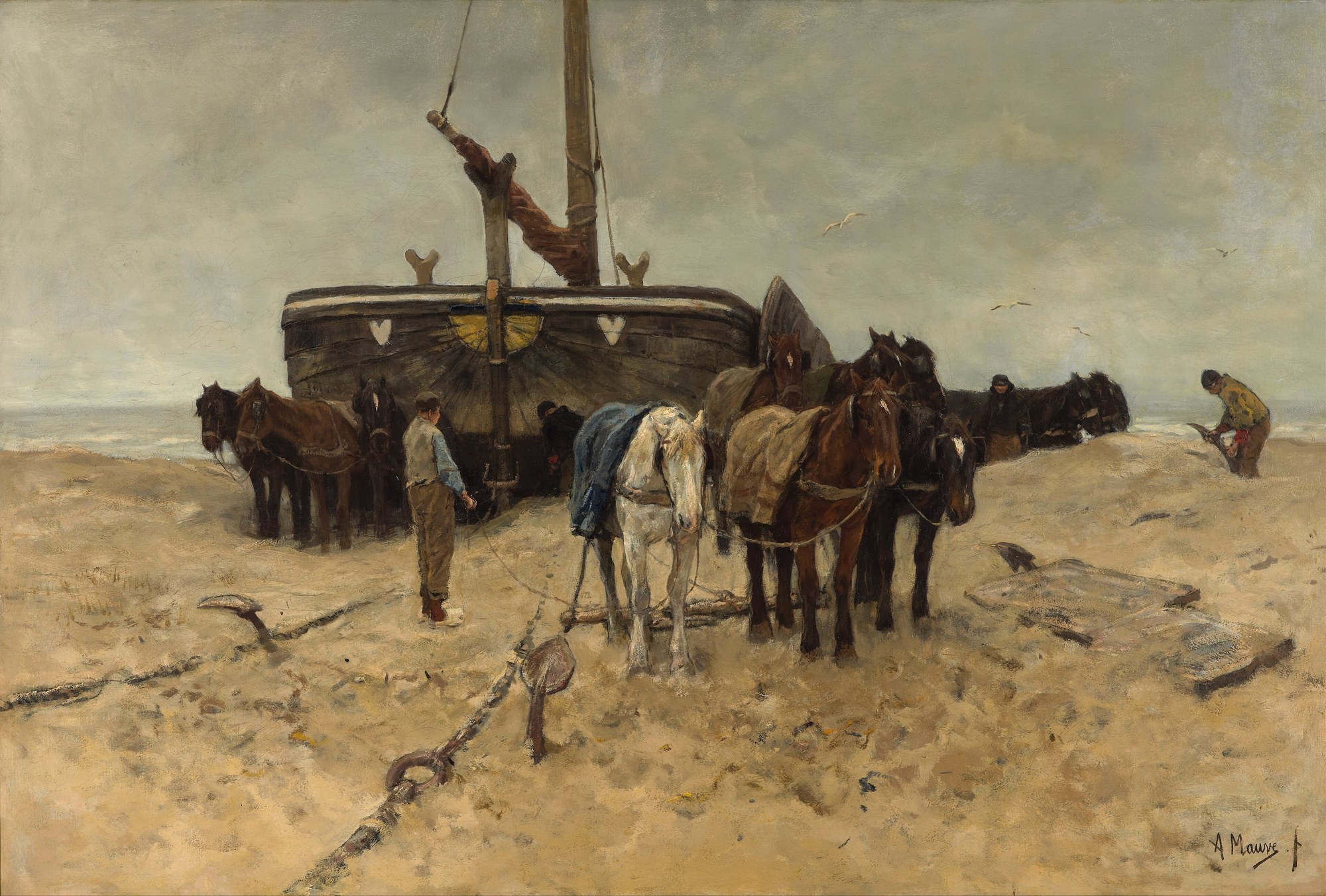 Barco de pesca en la playa, Anton Mauve, 1882, Kunstmuseum Den Haag