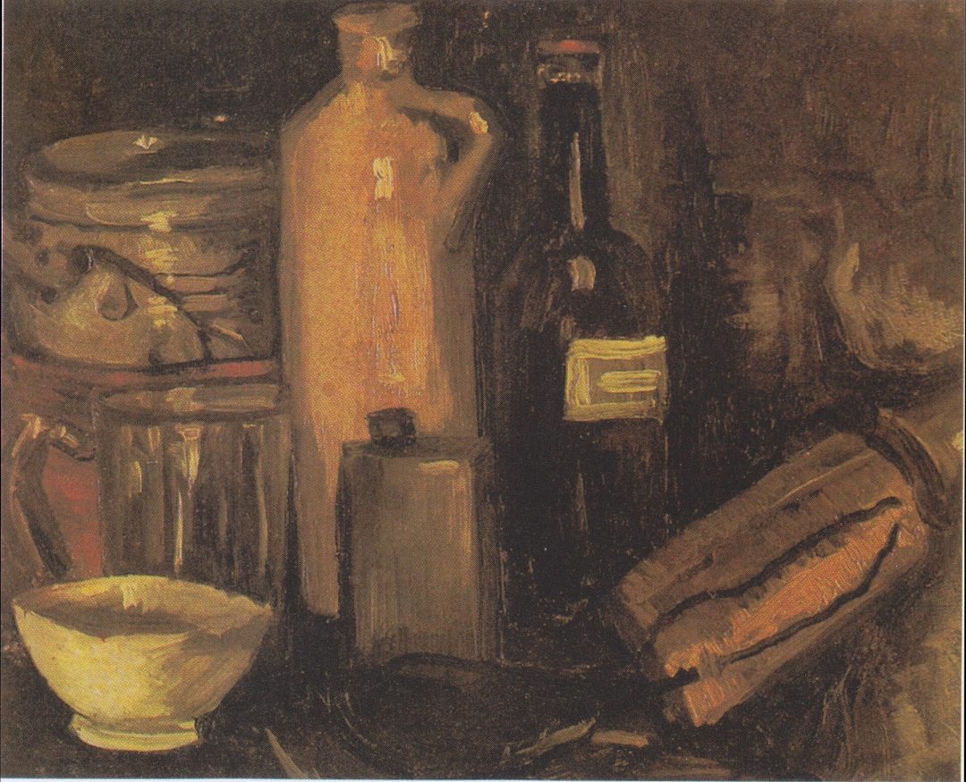 Bodegón con cacharros, jarra y botellas, Van Gogh, 1884