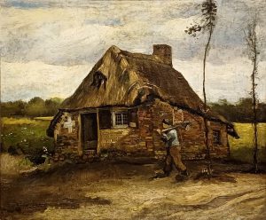 Cabaña con campesino volviendo a casa, de Van Gogh
