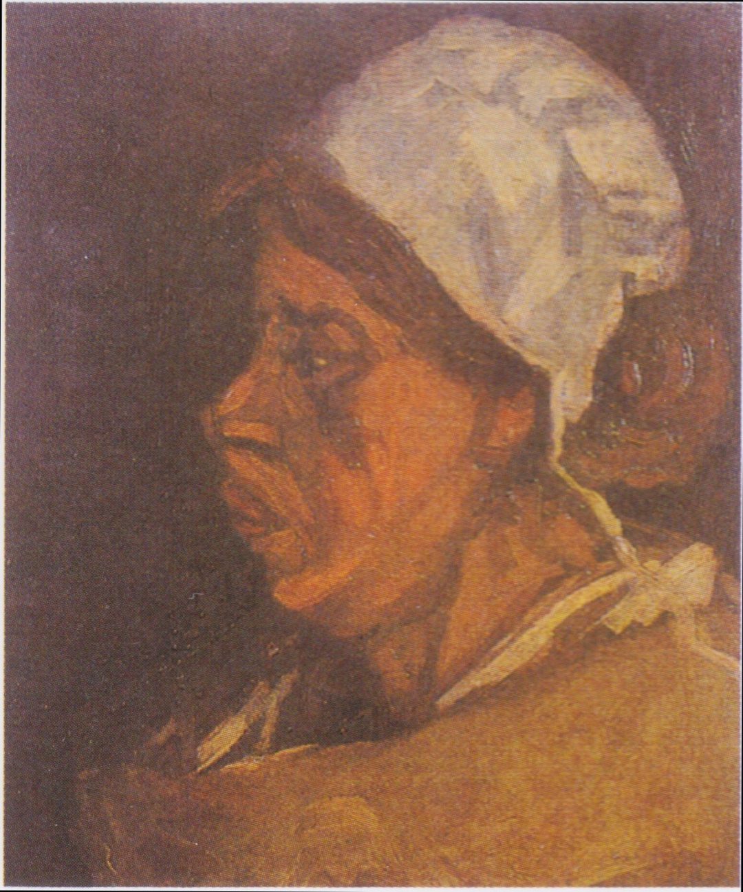 Cabeza de campesina con cofia blanca, de perfil, de Van Gogh (1885)