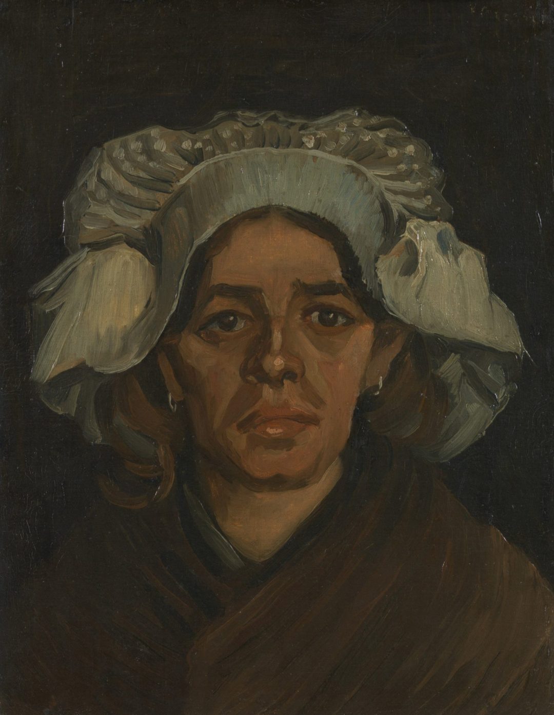 Cabeza de mujer (Gordina de Groot) con cofia blanca, de Van Gogh (1885)
