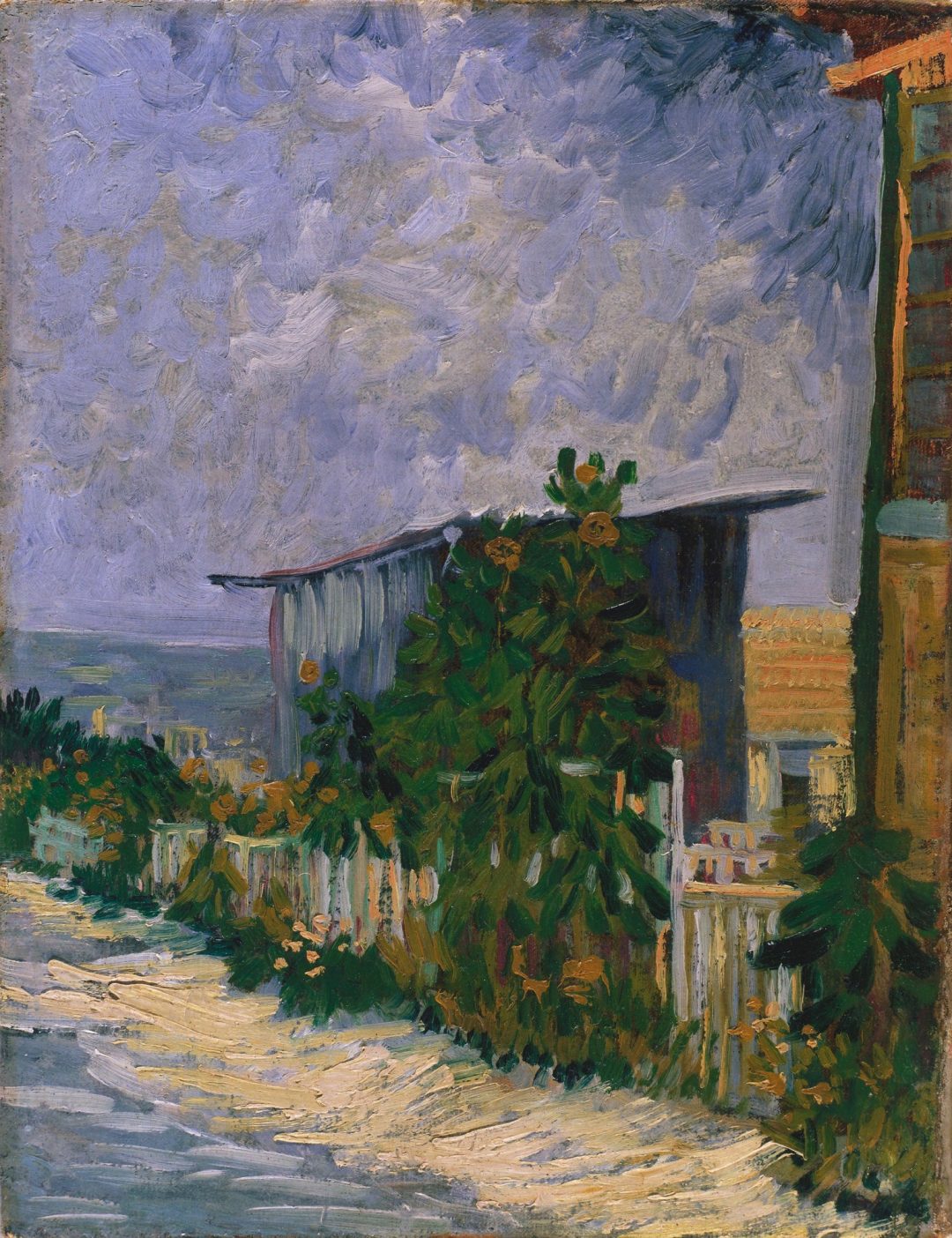 Camino de Montmartre con girasoles (Shelter on Montmartre), Van Gogh, 1887, Fine Arts Museums of San Francisco