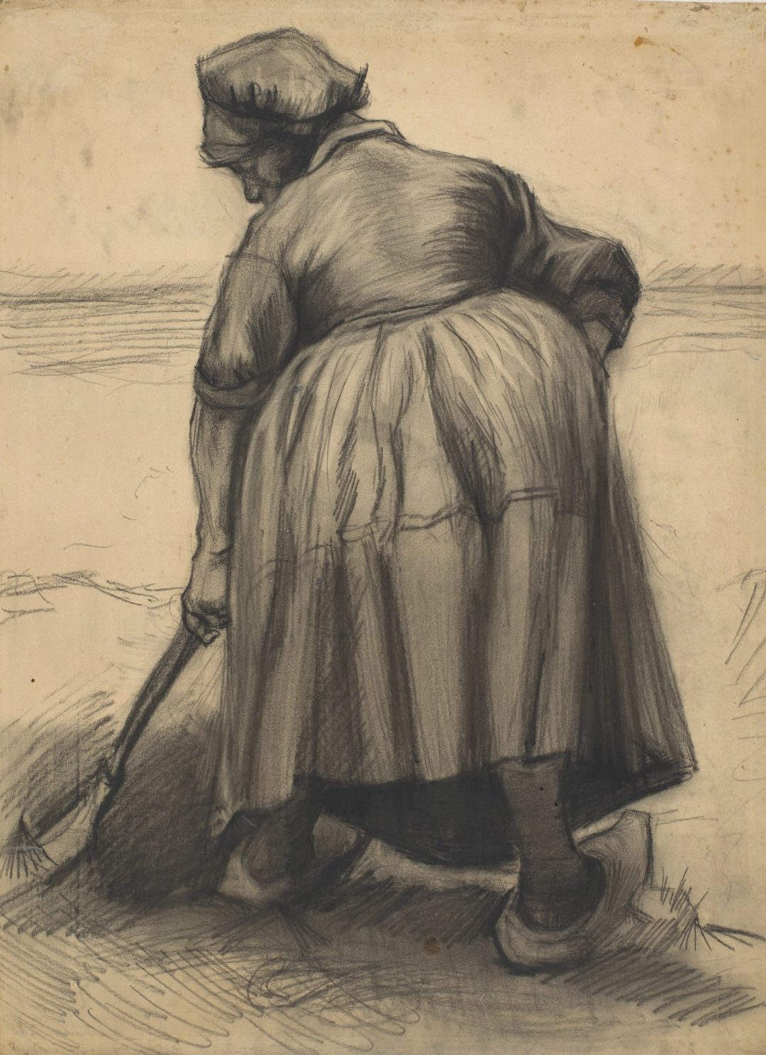 Campesina cavando, dibujo de Van Gogh, Nuenen, 1885, Museo Van Gogh