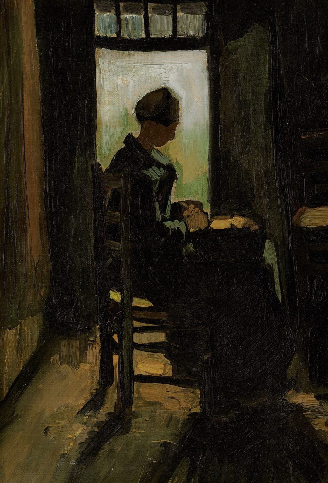 Campesina pelando patatas ante una puerta abierta, de Van Gogh (1885)
