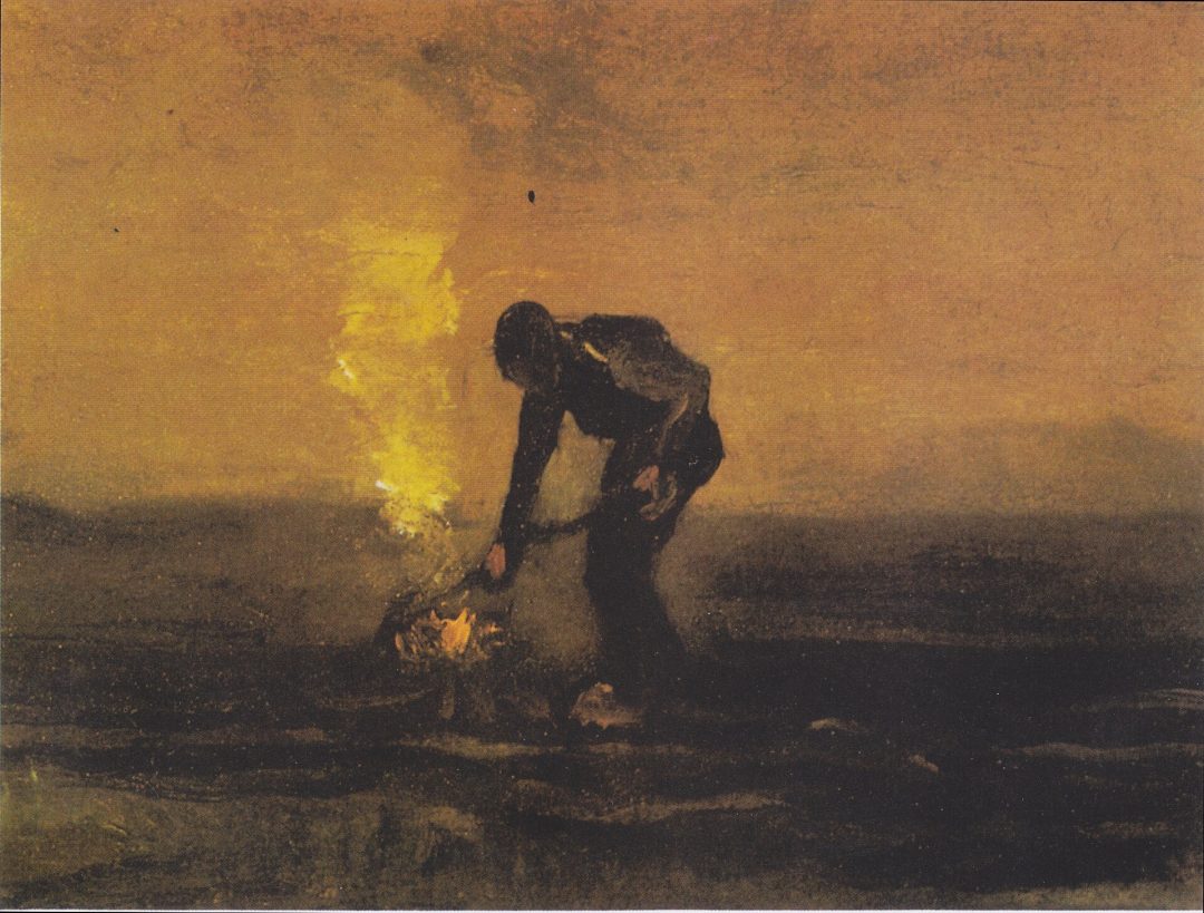 Campesino quemando malas hierbas, de Van Gogh, 1883