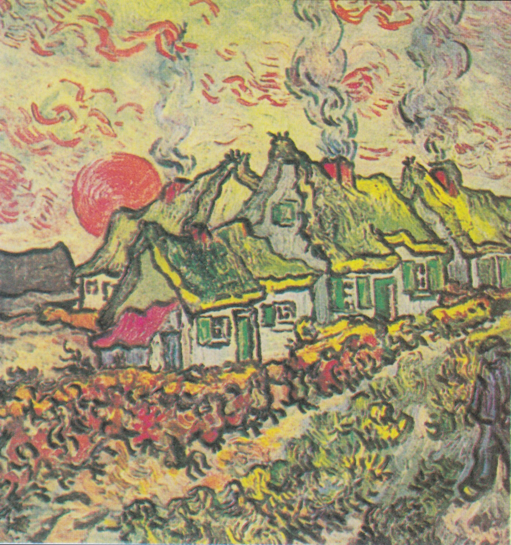 Casas de campo a la puesta del sol (Recuerdo de Brabante), Van Gogh, 1890