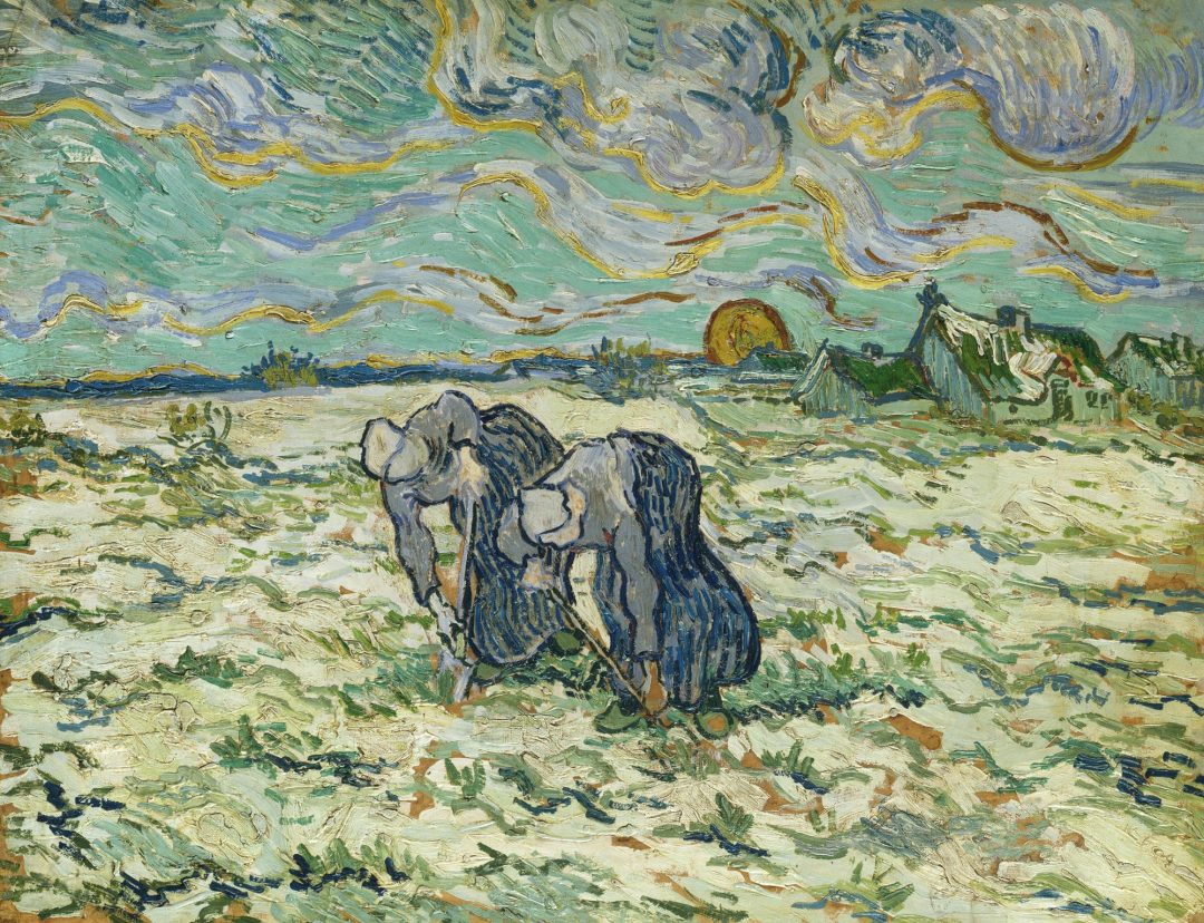 Dos campesinas cavando en el campo con nieve, Vincent van Gogh, 1890, Colección Bührle