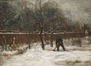 El jardín parroquial de Nuenen con nieve y figura, de Van Gogh