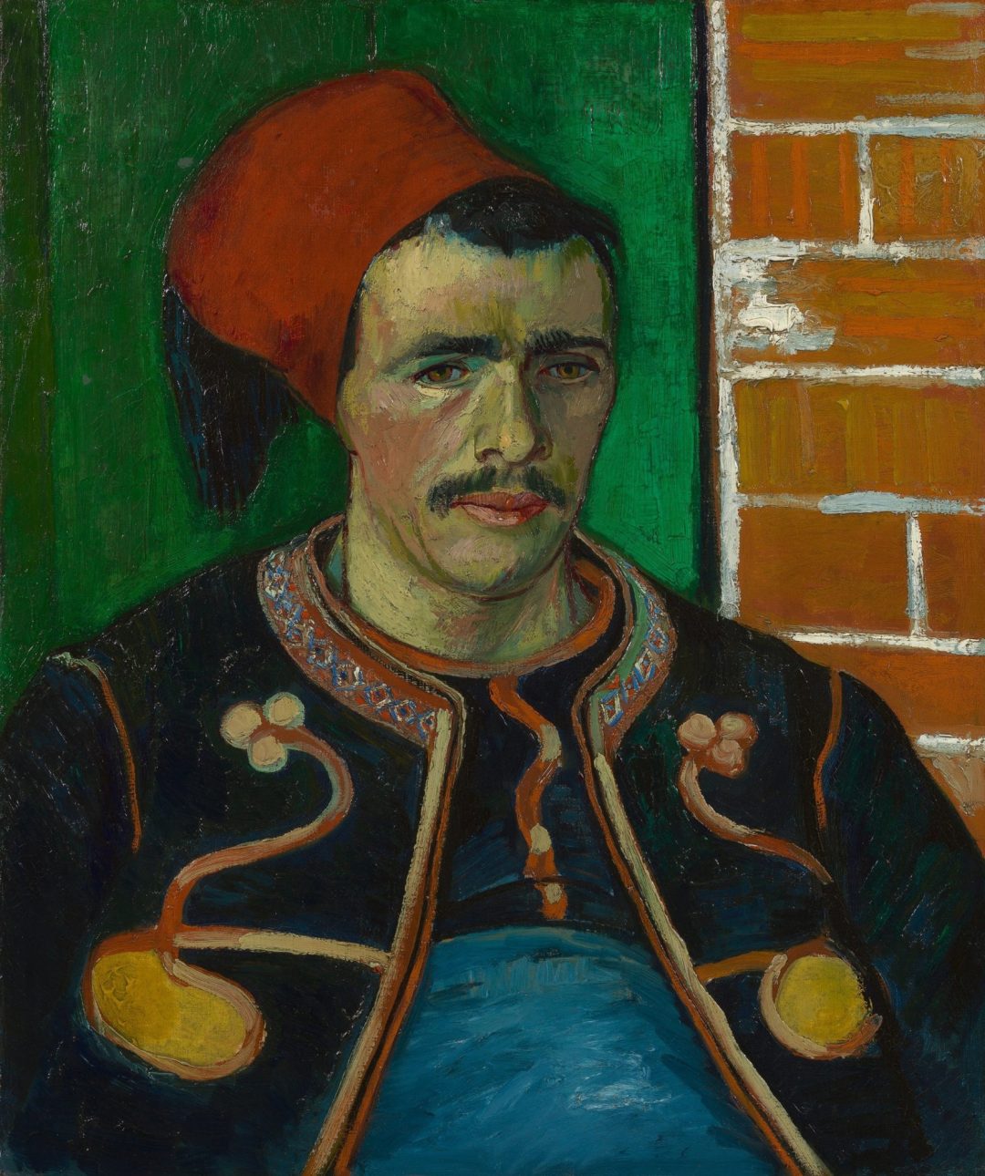 El zuavo, de Van Gogh (Arlés, 1888): soldado con gorro rojo ante una puerta verde