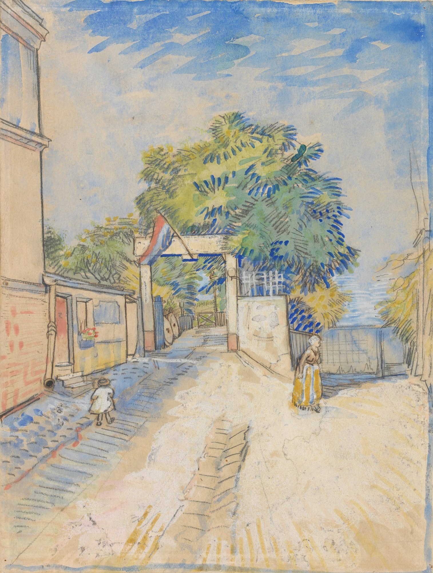 Entrada al Moulin de la Galette, acuarela de Van Gogh, París, 1887, Museo Van Gogh