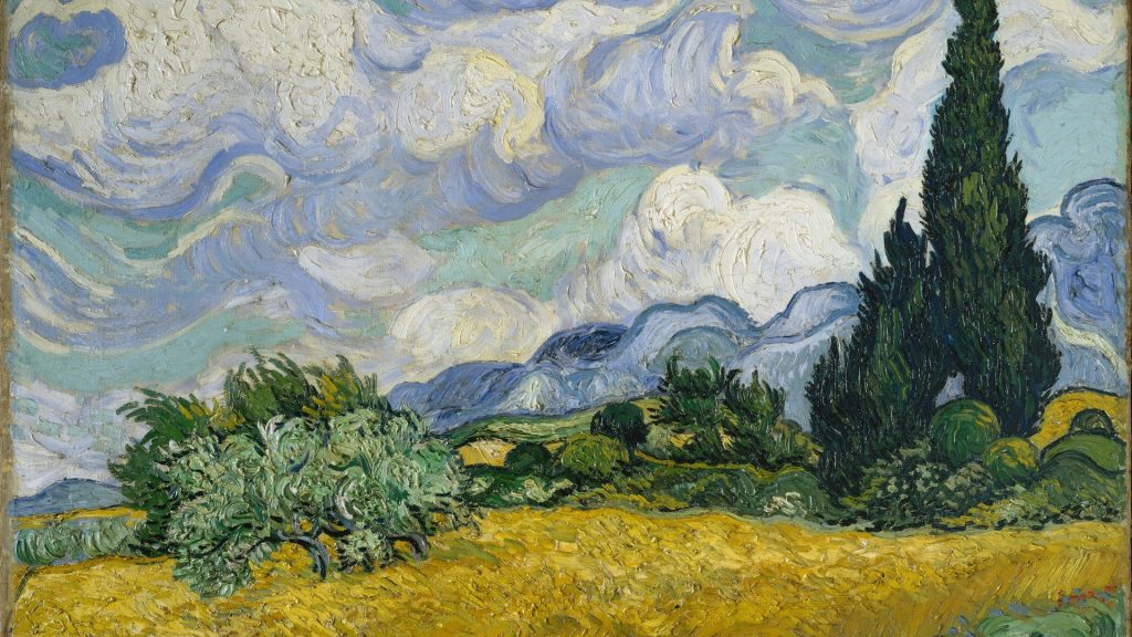 Campo de Trigo com Ciprestes de Van Gogh (1889), papel de parede em alta resolução