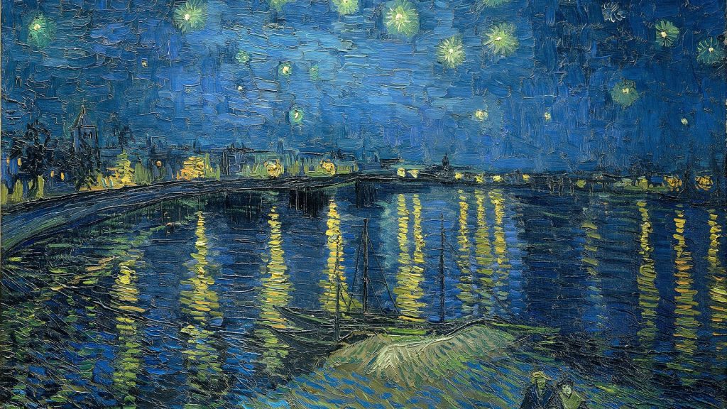Noite Estrelada Sobre o Ródano de Van Gogh (1888), papel de parede em alta resolução