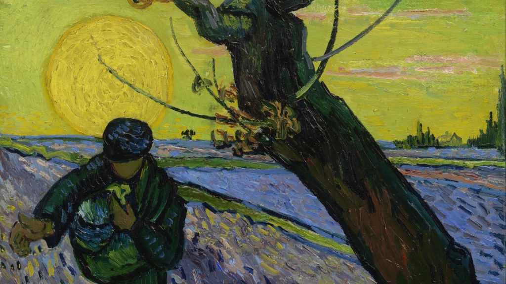 O Semeador ao Pôr do Sol de Van Gogh (1888), papel de parede em alta resolução