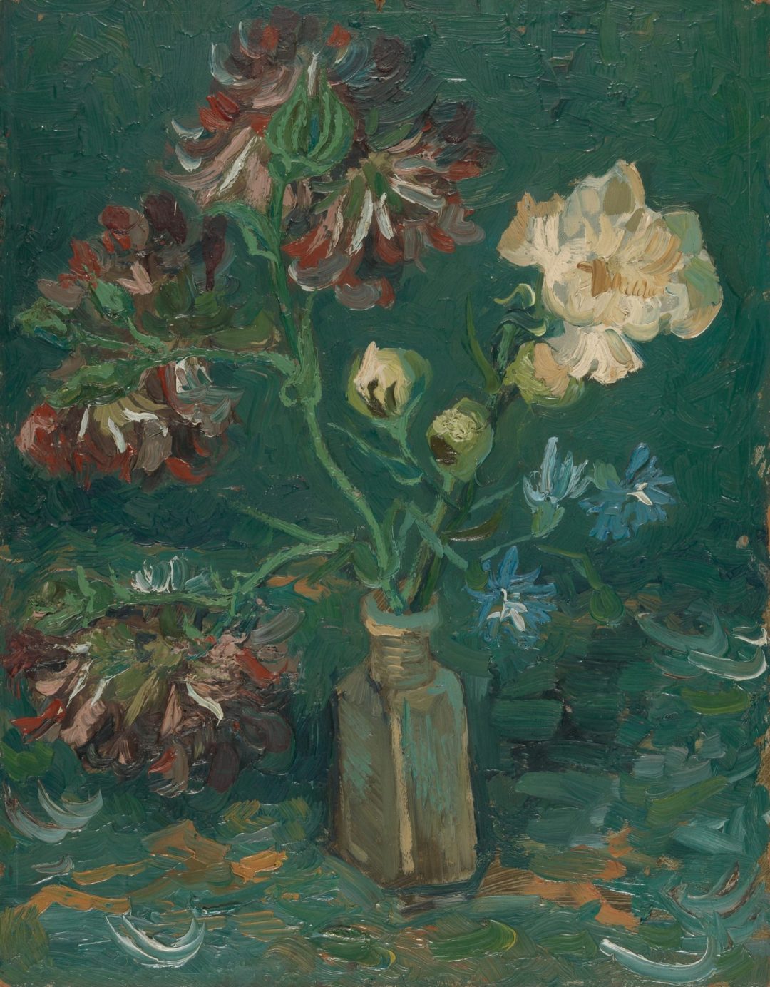 Frasquito con peonías y espuelas de caballero azules, Van Gogh, 1886