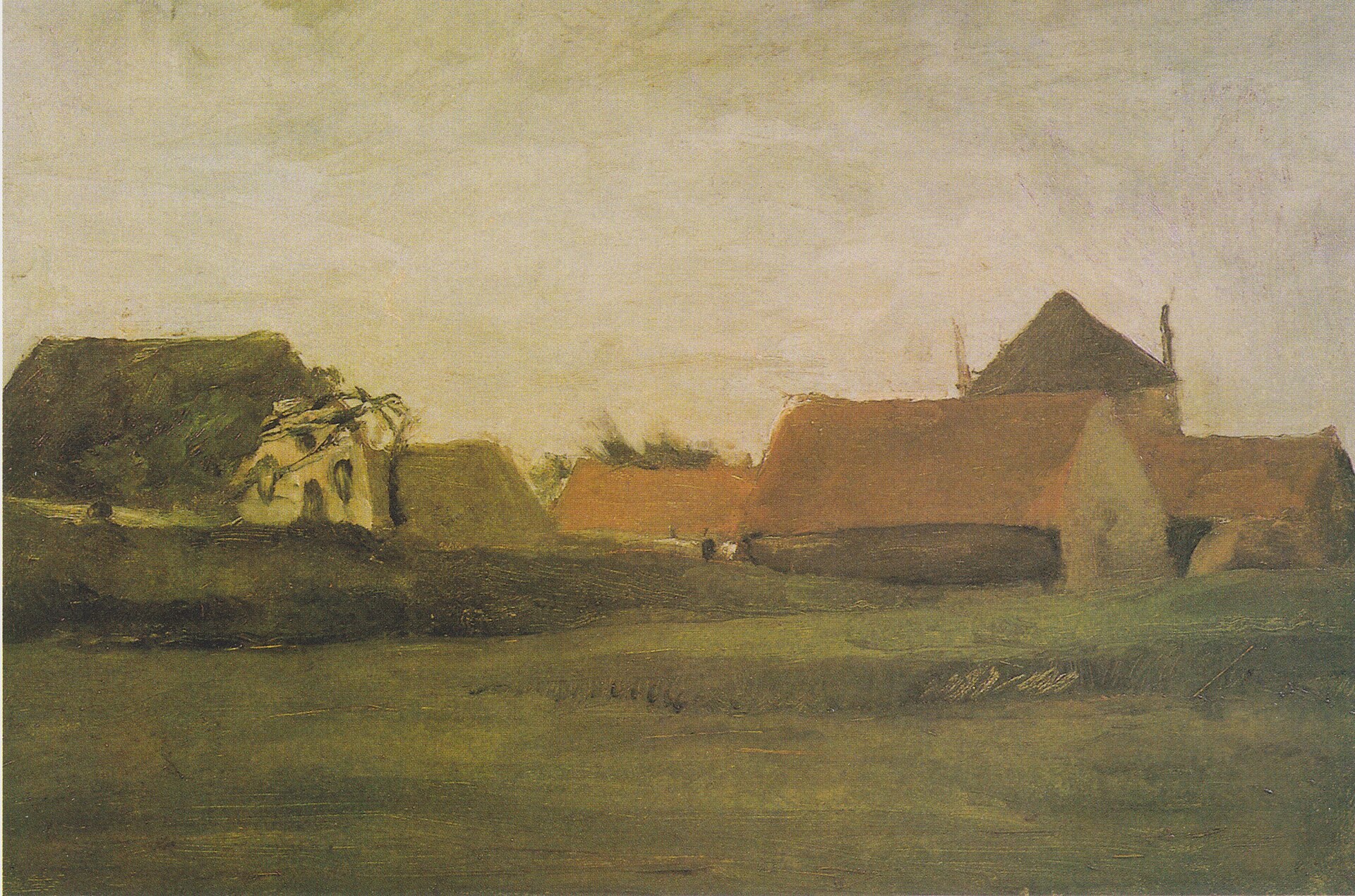 Granjas en Loosduinen al atardecer, de Van Gogh, 1883