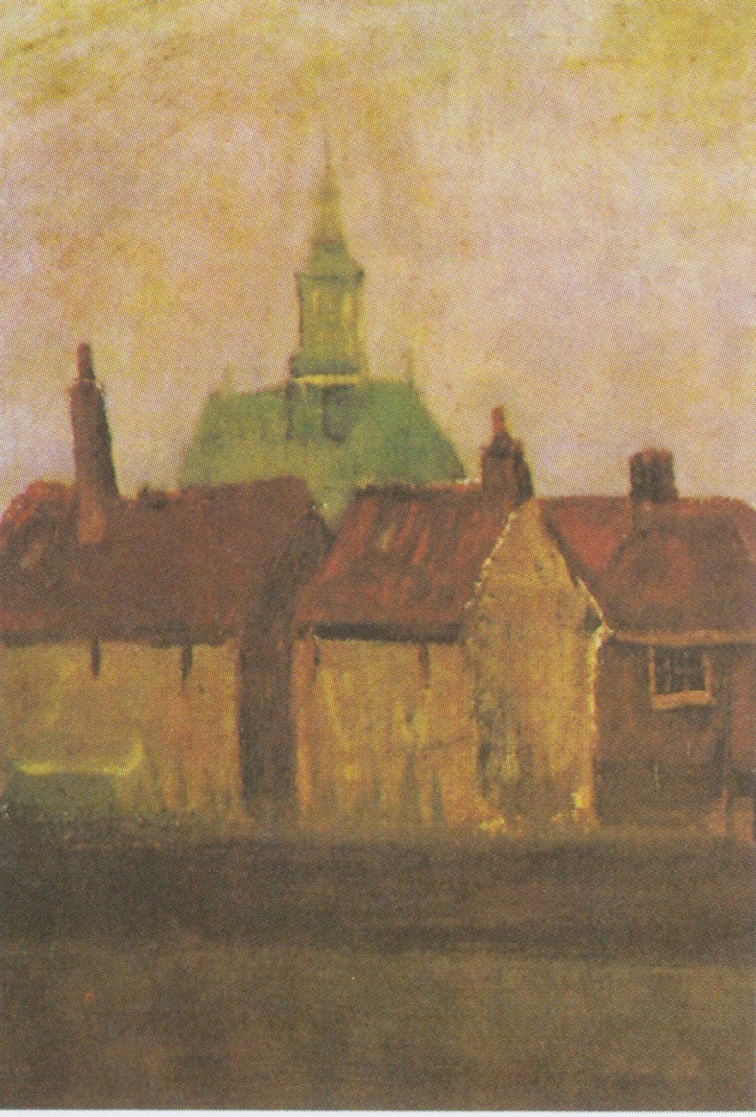 Grupo de casas viejas con la Iglesia Nueva en La Haya, Van Gogh, 1882
