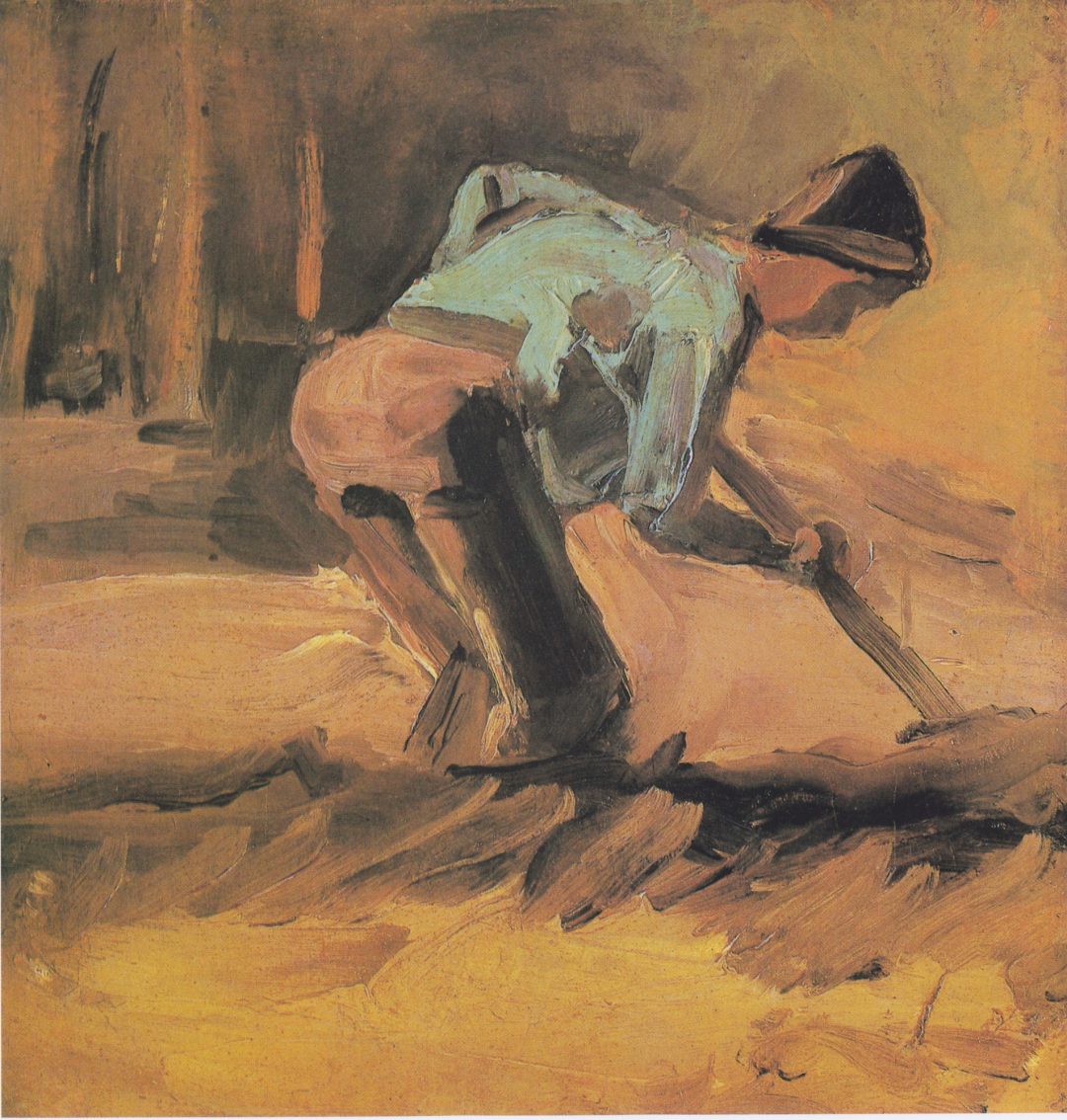 Hombre agachado con palo o pala, Vincent van Gogh, 1882