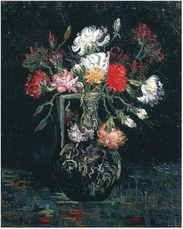 Jarrón con claveles blancos y rojos, Van Gogh, 1886