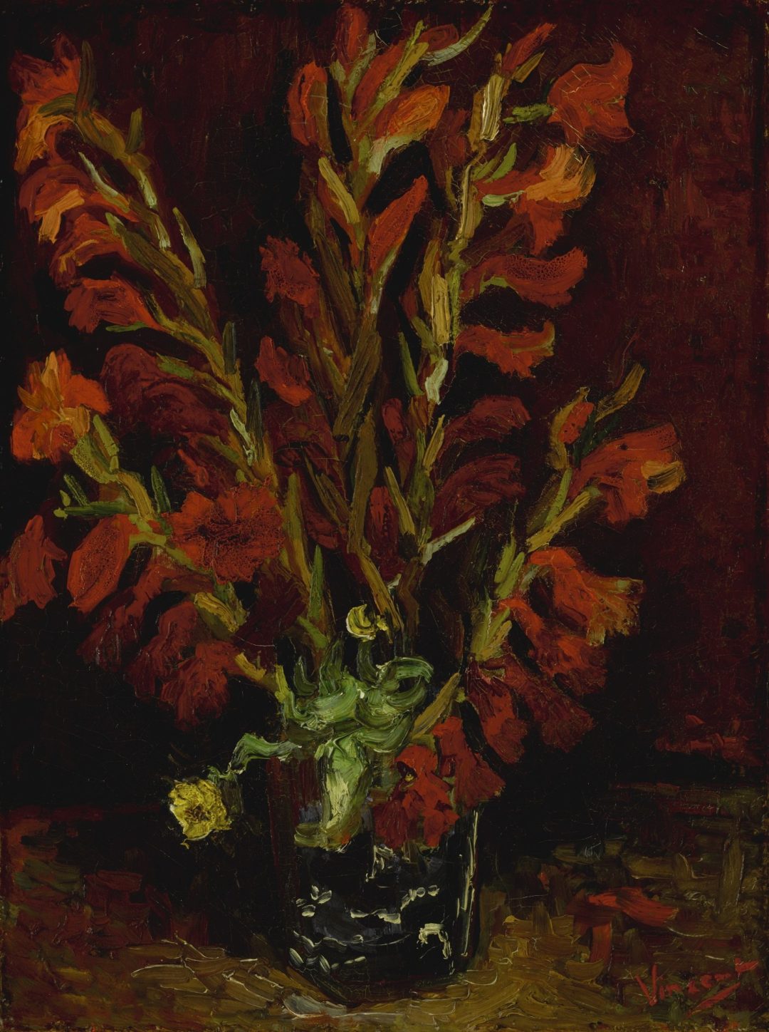 Jarrón con gladiolos rojos, de Van Gogh, 1886