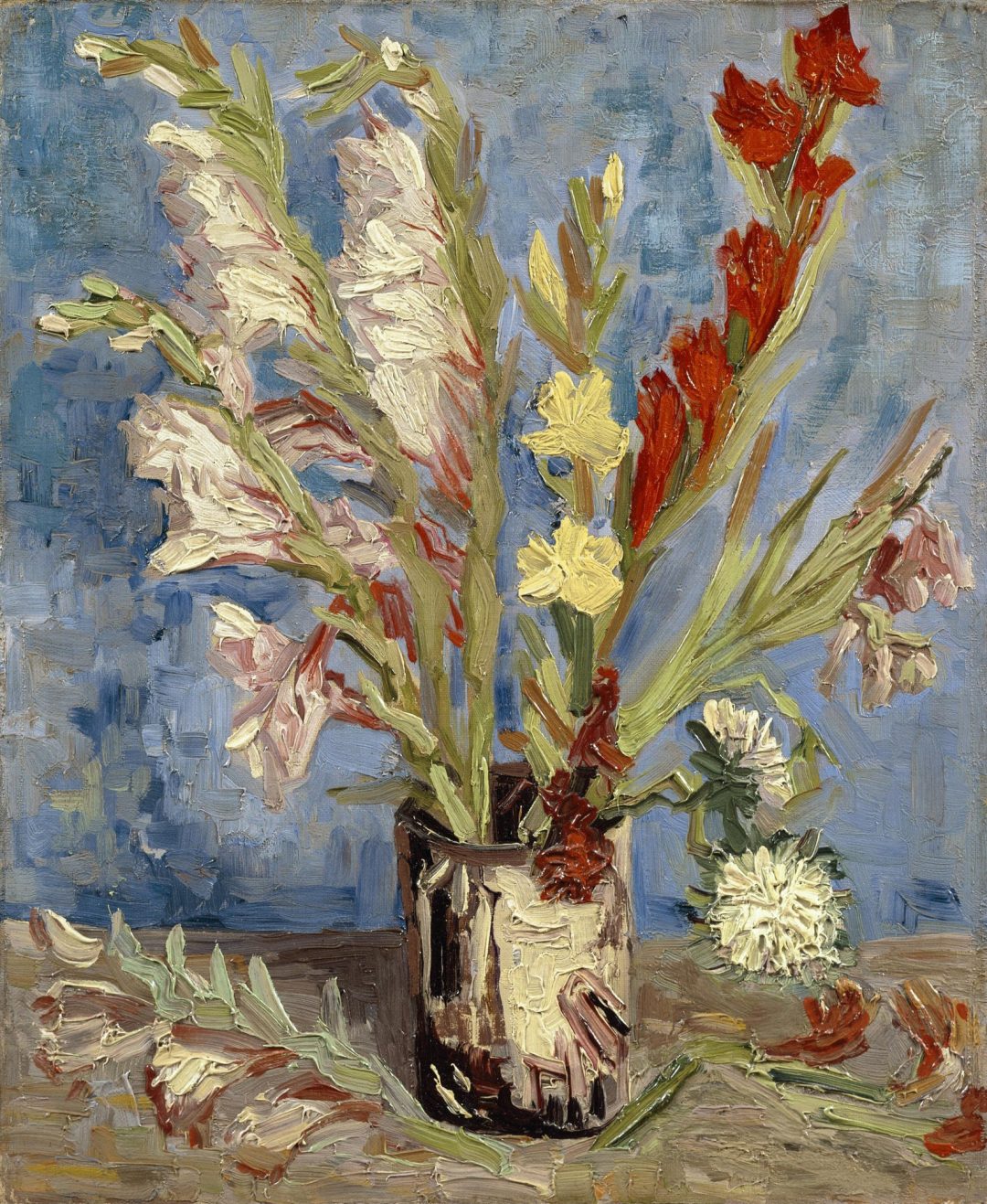 Jarrón con gladiolos y ásteres chinos, Vincent van Gogh, 1886, Museo Van Gogh