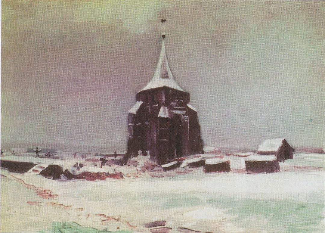La vieja torre del cementerio bajo la nieve, Van Gogh, 1885
