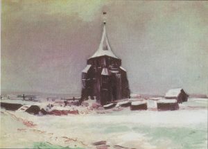 La vieja torre del cementerio bajo la nieve, de Van Gogh